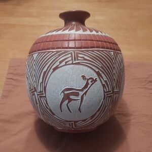 Handcrafted Red and Gray Ceramic Vase